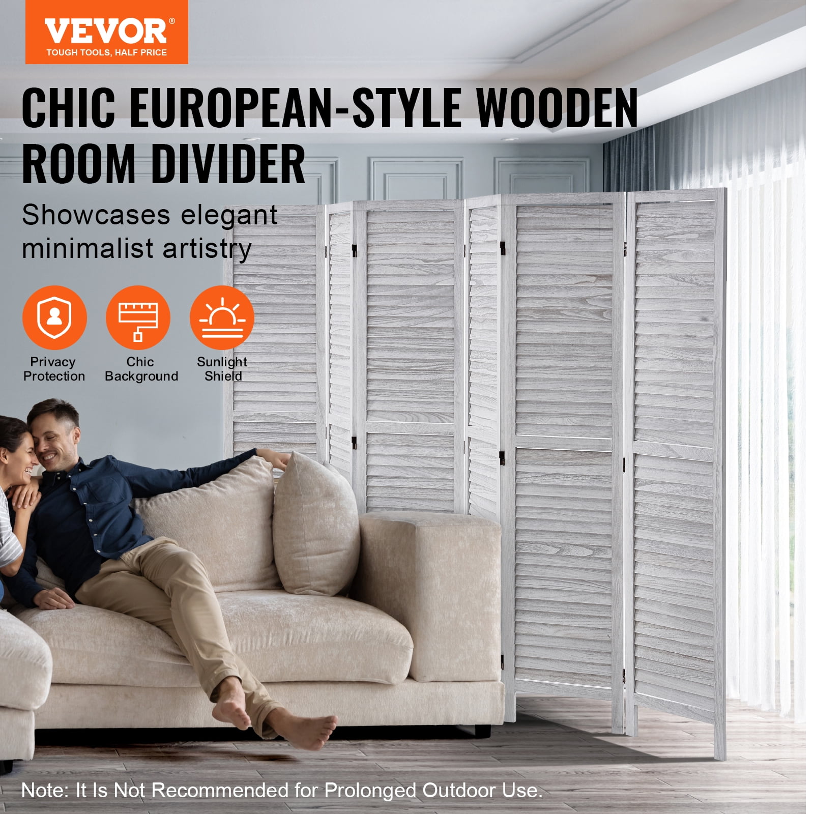 VEVOR Wood Room Divider, 6 Panel Wood Folding Privacy Screen, 66.9 Inches&nbsp;Tall Indoor Louvered Wooden Partition, Portable Decoration Screen, for Room Separation,&nbsp;Home