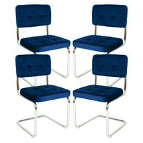 Modern Velvet Dining Chairs With Metal Legs, Set of 4, Blue