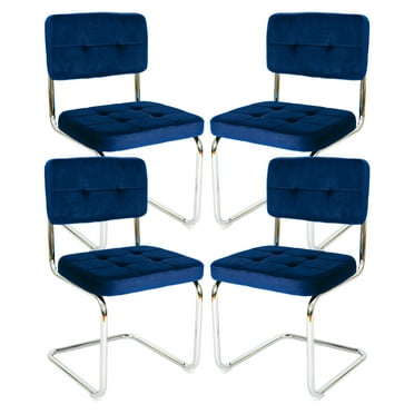 Modern Velvet Dining Chairs With Metal Legs, Set of 4, Blue