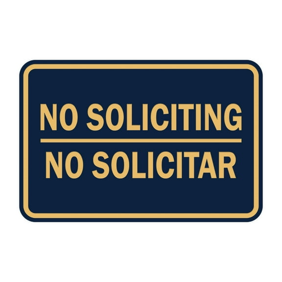 Classic Framed No Soliciting No Solicitar Sign (Navy Blue/Gold) - Small
