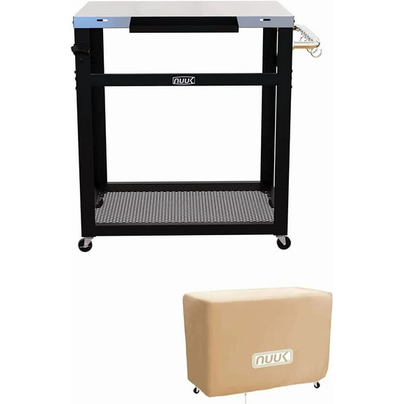 NUUK Double-Shelf Rolling Outdoor Dining Grill Cart, 20" x 30" BBQ Pizza Oven Table and Food Prep Worktable Station