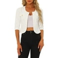 thumbnail image 1 of CHAQUETA DE JEAN CORTA SIN CUELLO PARA MUJERES CON MANGAS 3/4 EN COLOR BLANCO ROTO TALLA M, 1 of 6