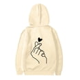 thumbnail image 4 of Oiyii Tween Girl's Minimal Graphic Hoodie Long Sleeve Heart Hand Line Print Hooded Sweatshirt Outdoor Pullover Top,Beige, 4 of 6