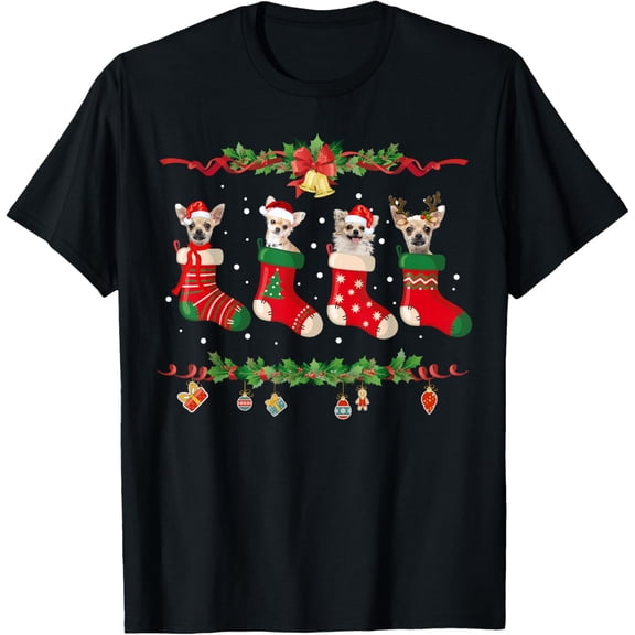 Chihuahua Christmas Stocking Dog Xmas Adult T-Shirt