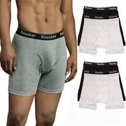 SLM Men's 100% Cotton Boxer Briefs 2 or 4 Pack Comfort Stretch Underwear-2XL-2 Black, 2 Gray