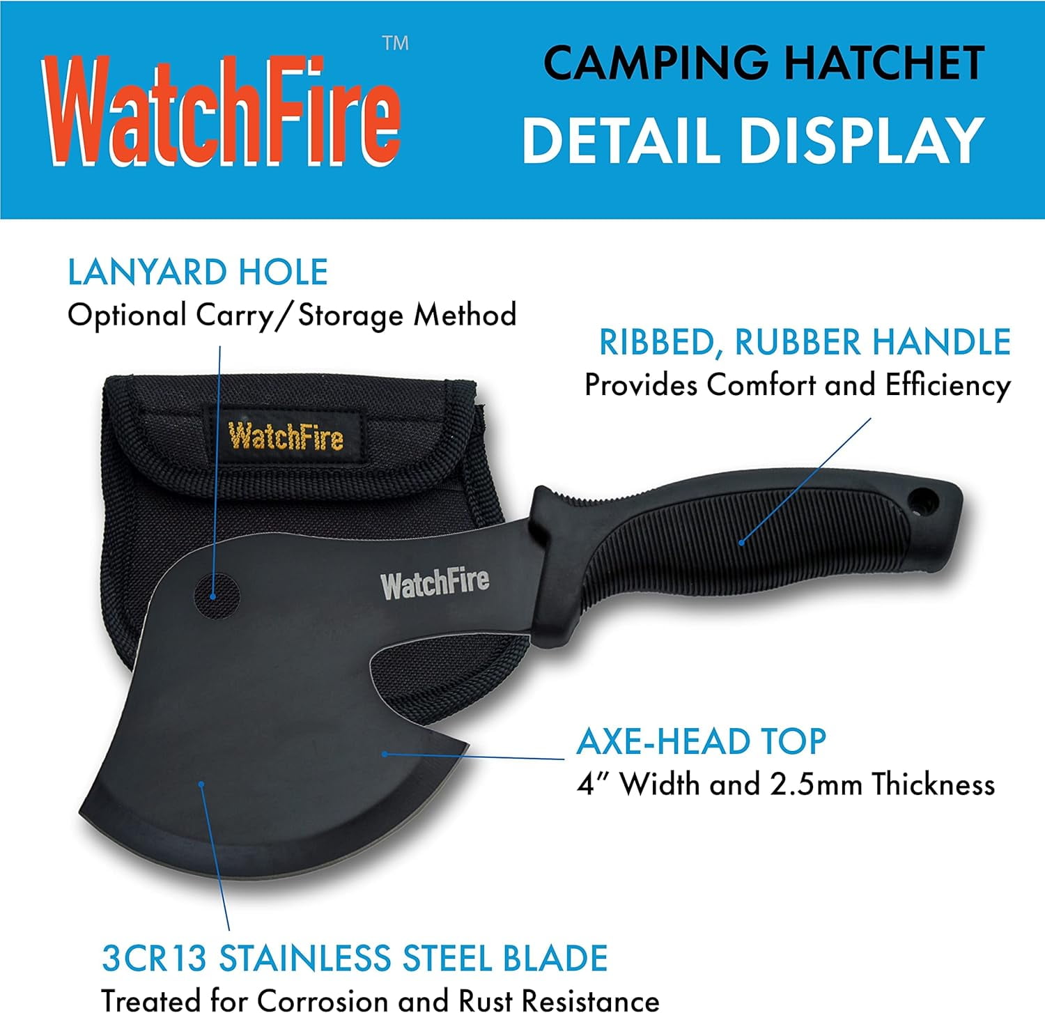 Rite Edge 10 Inch Hatchet Black Blade Finish Slip Resistant Handle with Nylon Sheath Compact Outdoor Camping Chopping Tool for Hiking and Utility