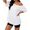 thumbnail image 4 of Seffadzy Womens Oversized T-Shirts Short Sleeve Off The Shoulder Loose Fit Tops Casual Summer Daily Workout Yoga Shirts, 4 of 6