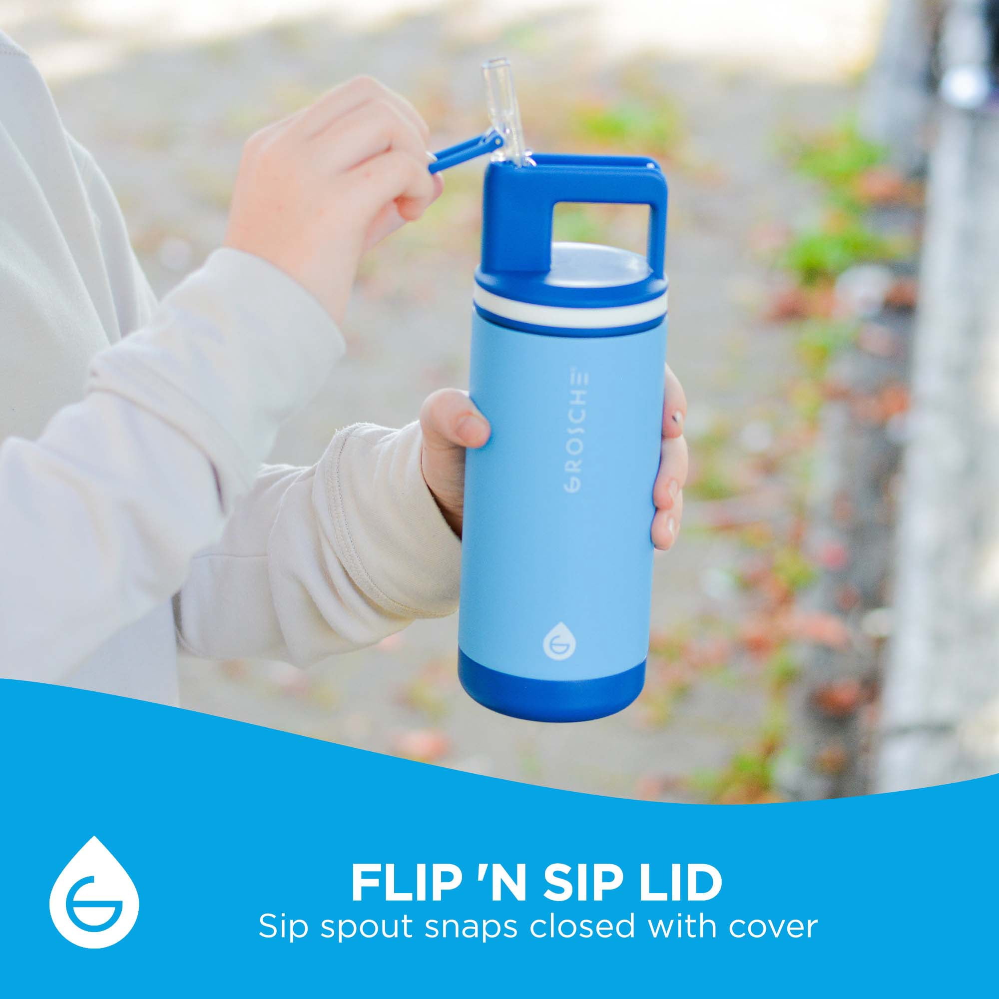 ALPINE Flip 'N Sip Kids Insulated Water Bottle With Straw - 16oz Kids Water Bottle - Scuba Blue