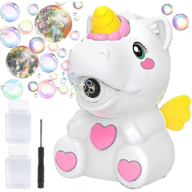 Máquina de burbujas para niños, máquina automática para hacer burbujas de juguete para niños y niñas pequeños, soplador de burbujas portátil de unicornio con solución de burbujas para interiores y ext
