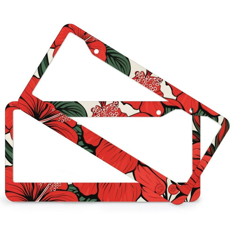 2 PCS Red Hawaiian Hibiscus Flower License Plate Frame Hibiscus