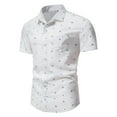 thumbnail image 2 of BOBOGOJP Chemises en Lin pour Hommes Regular-Fit Chemise Hawaïenne à Manches Courtes, Blanc, 2 of 4