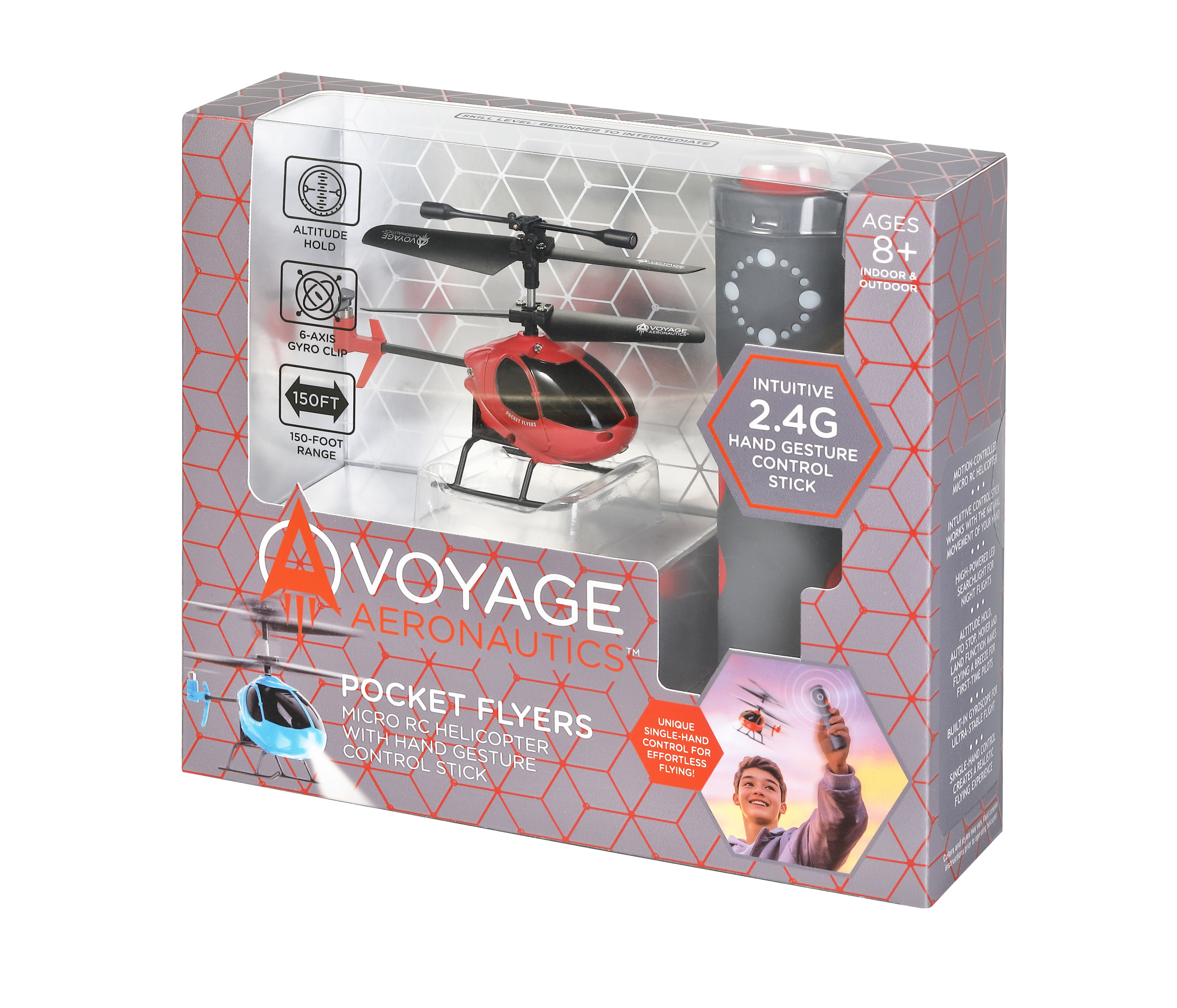Voyage Aeronautics Micro RC Helicopter Pocket Flyer for Kids and Adults, Gesture Control, Red