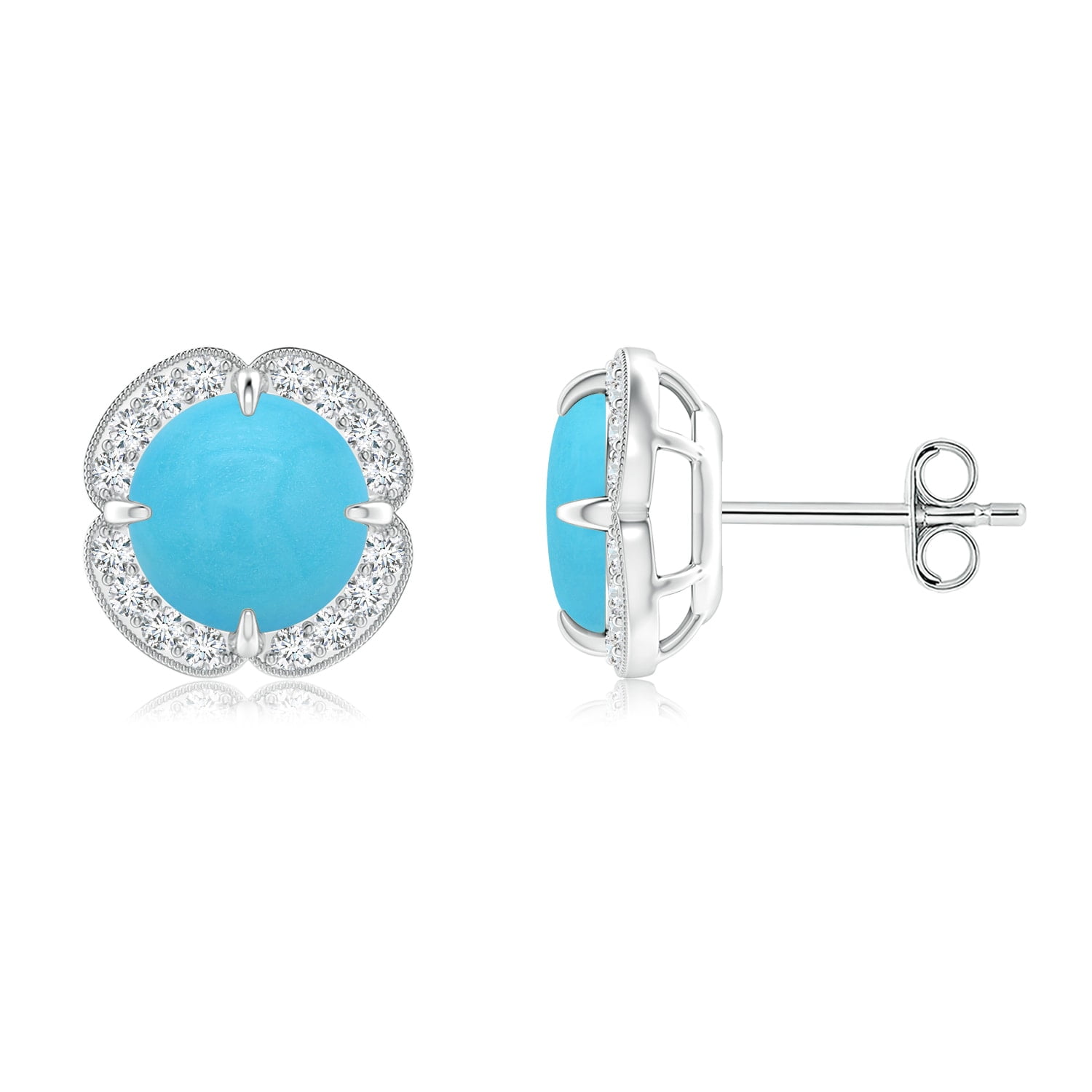 Claw-Set Turquoise Clover Stud Earrings (7mm Turquoise) - SE1020TQD-SL-AA-7