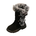 thumbnail image 3 of Quealent Kids Girls Boys Winter Warm Boots Suede Lightweight Faux Furry Lined Mid Calf Snow Boots for Toddler/Little Kid Black for Size 1, 3 of 9