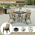 thumbnail image 5 of Pirecart 5-Piece Outdoor Patio Dining Set with 4 Textilene Chairs and Square Table, Brown, 5 of 9