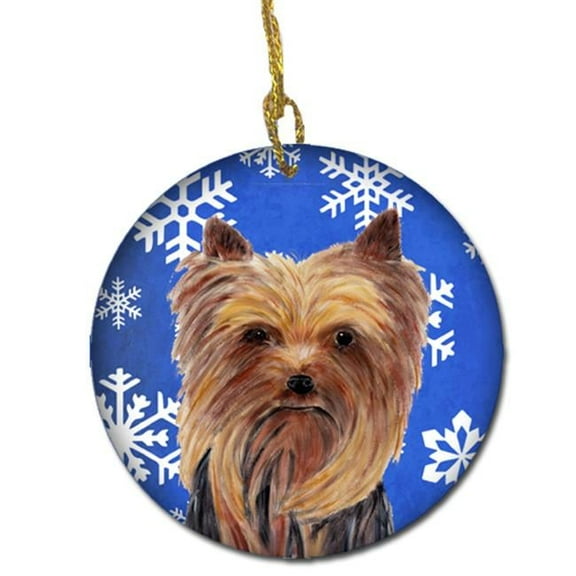 Yorkie Winter Snowflakes Holiday Ceramic Ornament