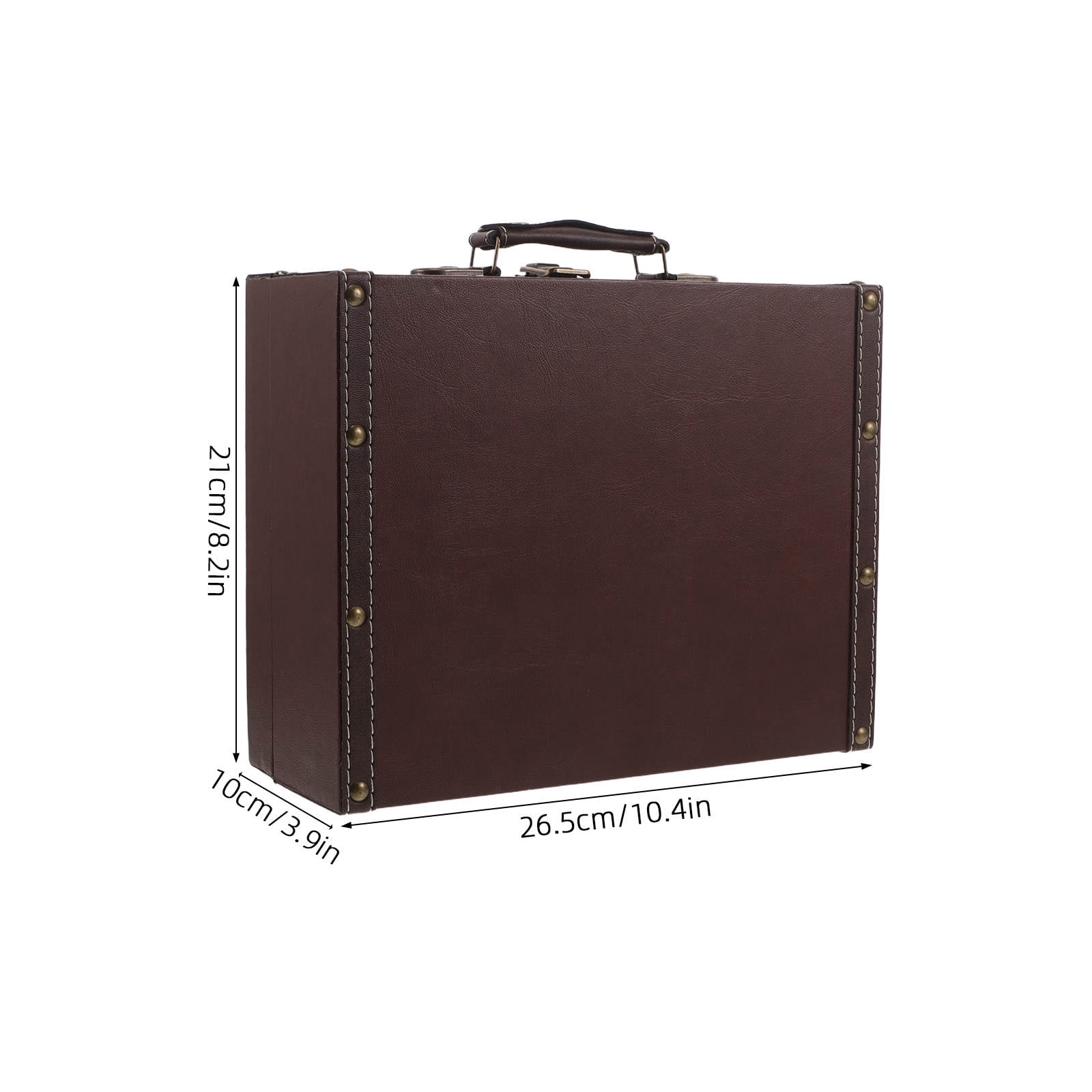 OUNONA Vintage Coffee Suitcase Photo Prop with PU Material and Portable Wooden Chest for Home Decor