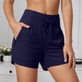 thumbnail image 2 of YMNXA Women's Casual Summer Shorts High Waist Solid Color Loose Comfortable Shorts With Lined Pockets For Outdoor Activities And Daily Wear,Navy,L, 2 of 7