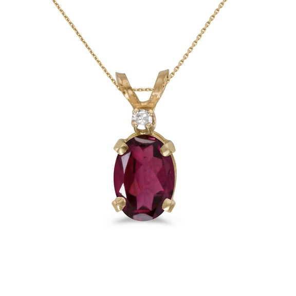 14k Yellow Gold Oval Rhodolite Garnet And Diamond Pendant with 18" Chain