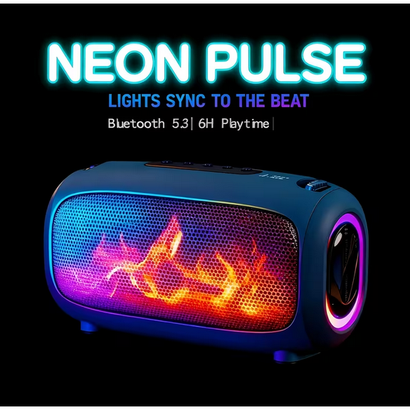 Colorful flame light band wireless Bluetooth speaker, equipped with a 1200 mAh battery, featuring multiple RGB lighting effects, capable of switching to the rainbow flame mode, and featuring 3D surro