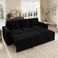 thumbnail image 2 of Marrber 78” Oversized Modern Plush Corduroy L-Shaped Modular 4-Seater Pull-Out Sectional Sleeper Sofa Bed with Hidden Storage for Living Room and Apartment, Black, 2 of 7