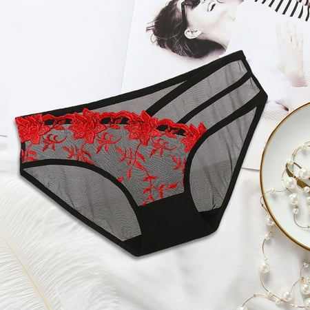 

NECHOLOGY Womens Underwear Microfiber Lace Bikini Panties V Back Lace Panties Underpants Red One Size