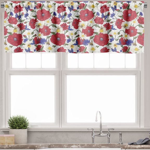Ambesonne Floral Valance Pack of 2, Blooming Red Poppies, 54"X18", Multicolor