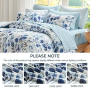 Regency Heights 9-Piece Queen Size Seersucker Comforter Set with Sheets, Texture Botanical Print Bed in a Bag, Blue Bedding Comforter Set with Sheet Set with Side Pocket