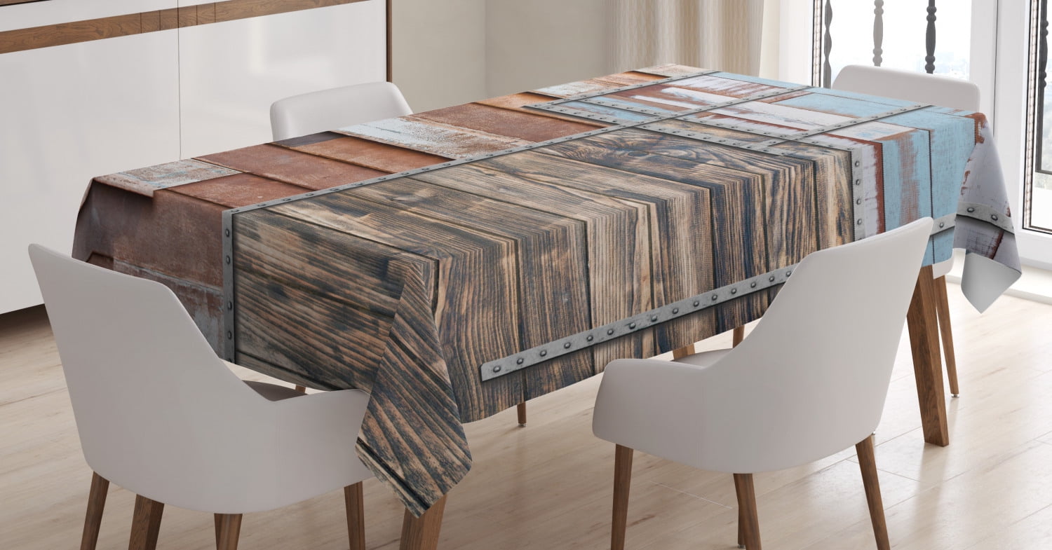 Rustic Decor Tablecloth, Modern and Old Mixture Rusty Design with