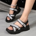 thumbnail image 2 of Sandals for Women Wedge Thick Sole Sandals Women Gladiator Open Toe Summer Women's Trendy Solid Color Women Footwear Comfortable Ankle Strap Walking Beach Shoes Black 5.5, 2 of 7