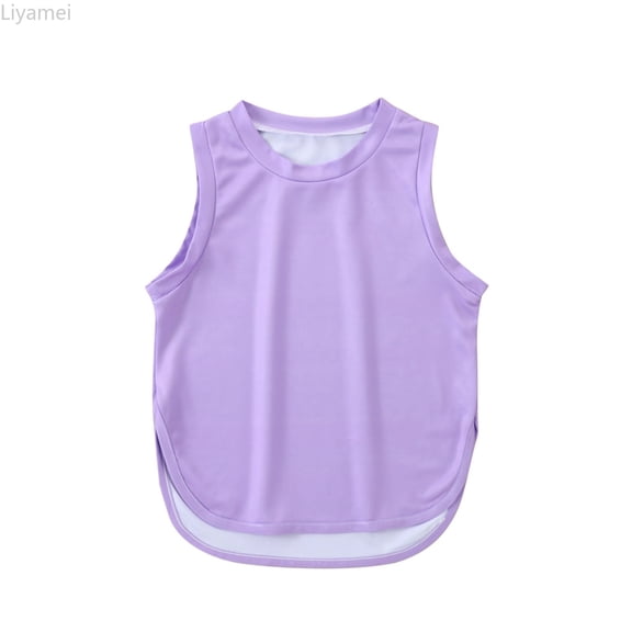 Liyamei Kids Girls Summer Athletic Solid Color Tank Tops Split Curved Hem Sleeveless Shirts For Gym Yoga Running Girls Blouse Size 120/S