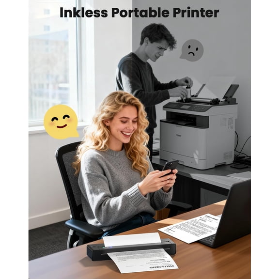 Portable Printers Wireless for Travel, Inkless Printer for Phone & Laptop, Mobile Thermal Small Bluetooth Compact Dot Matrix Printer for Home Use, Support 8.5" X 11" US Letter & A4 Size