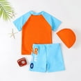 thumbnail image 2 of SYNPOS Kids Boys Dinosaur Shark Short Sleeve Rashguard Two Pieces Swimsuit Hat Set for 1-7T Swimwear, 2 of 5