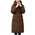 thumbnail image 4 of HAPIMO Women's Oversize Parka Long Jacket Coat Long Sleeve Zip Up Hooded Coat Casual Fall Winter Trendy Warm Coats Solid Pocket Quilted Coat Brown L, 4 of 7