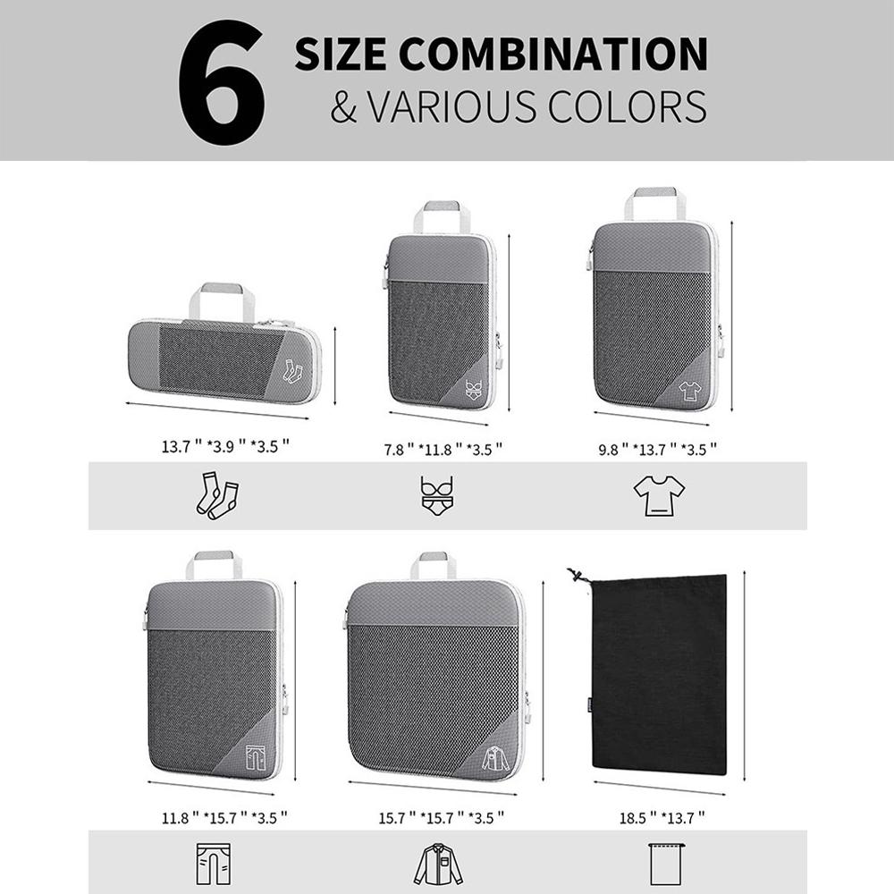 HAVELOR Compression Packing Cubes Set, 5 Sizes with Dual-Zipper Compression, Organize Suitcases & Carry-On Luggage Efficiently(Gray,1pcs)