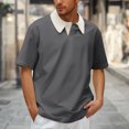 thumbnail image 2 of hoksml Men Plus Size T Shirt Top Big And Tall Polo Shirts Solid Color Collared Colour Blocking Collar Athletic Short Sleeve Casual Loose Tee Shirts, 2 of 6