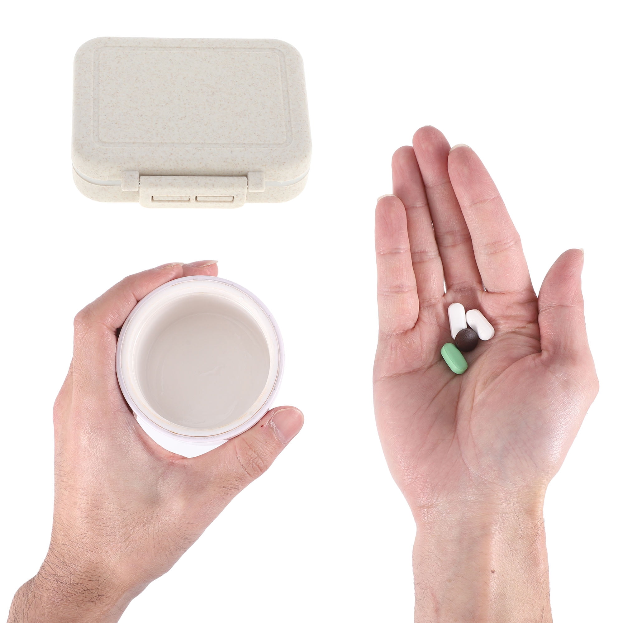 Unique Bargains 3 Grids Single Layer Pill Box for Travel 1 Pc Beige