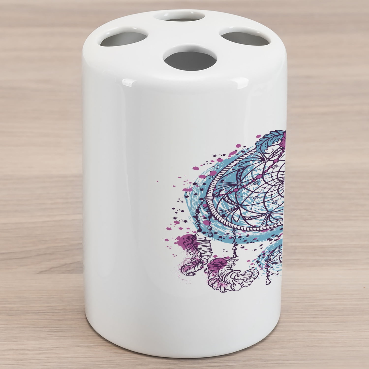 Bohemian Ceramic Toothbrush Holder, Dreamcatcher with Roses and