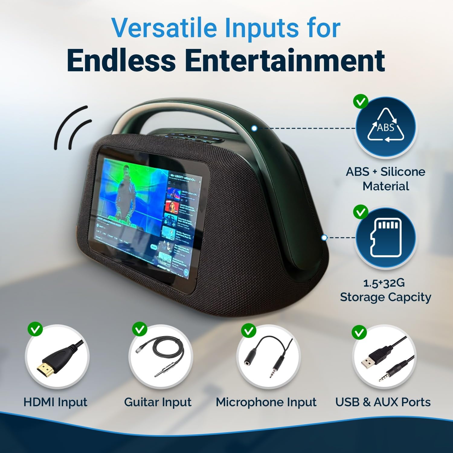 Solaris Smart Boombox Speaker with 10.1" Touchscreen, 80W Bass, Bluetooth 5.3, Android 13, HDMI & Guitar Input - Portable Speaker for Camping, Parties & Outdoor with Mic Support & 8000mAh Battery