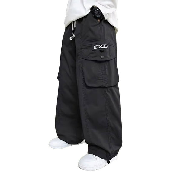 XUELUO Toddler Boys Pants Summer Cargo Solid Color Straight Leg Wide Leg Loose Fit Casual Comfortable Trousers Holiday Wear,Black,4-5 Years