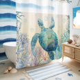 thumbnail image 5 of No Hook Shower Curtain, Teal Sea Turtle Shower Curtains for Bathroom with See Through Top Window, Summer Coastal Coral Ocean Linen Texture Waterproof & Washable Bath Curtain Standard 72"x72", 5 of 9
