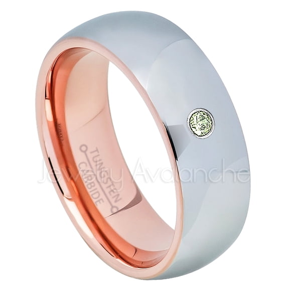 2-Tone Polished Dome Tungsten Ring - 0.07ct Solitaire Peridot Ring - Personalized Tungsten Wedding Ring - Custom Made August Birthstone Ring TN740BS