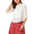 thumbnail image 4 of Allegra K Women's 3/4 Lantern Sleeve Semi Sheer Retro Lace Tops, 4 of 6