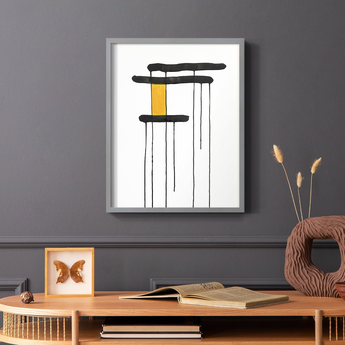 Golden Waterfall I in Gray Solid Wood 22 x 28 Framed Print