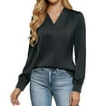 thumbnail image 5 of Dazajoo Womens Business Casual Tops Dressy Work Long Sleeve Shirts Cute Silk Satin V Neck Blouses,Black,M, 5 of 8
