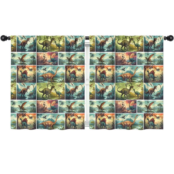 Blackout Kids Curtains,Colorful Dinosaurs Landscape Pattern Childrens Insulated Curtains Set Of 2,Bedroom Essentials,Toddler Room Decor 52"x63"