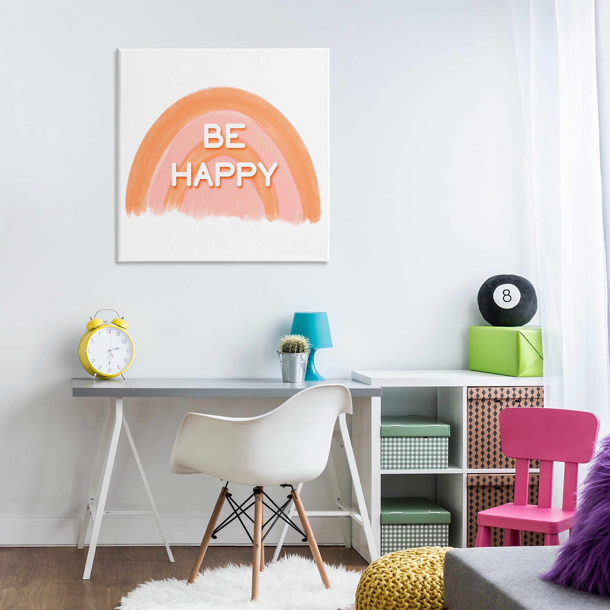 Stupell Industries Orange Be Happy Text & Numbers Painting Wrapped Canvas Art Print Wall Art, 30 x 30