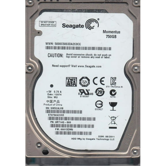 ST9750420AS, 5WS, WU, PN 9RT14G-500, FW 0001SDM5, Seagate 750GB SATA 2.5 Hard Drive