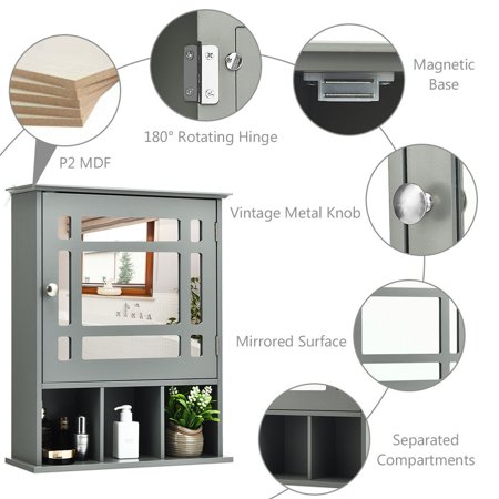 Gymax Mirrored Medicine Cabinet Bathroom Wall Mounted Storage W Adjustable Shelf Brown Walmart Canada