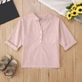 thumbnail image 2 of XUNKUSGA Children Cotton Linen Henley Shirt Casual Button Down Shirt Short Sleeve Tops Solid Color Beach Shirt Tee Tops 5-14 Years, 2 of 4